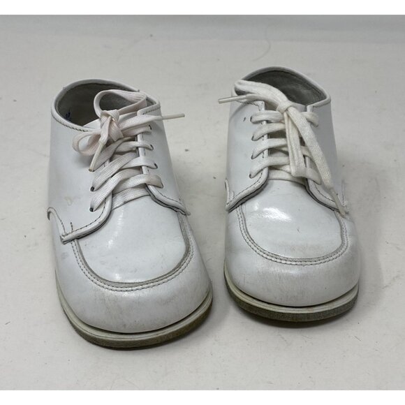 Vintage Stride Rite Hard Sole Baby Shoes Size 5-1/2 EE White Leather Made in USA - Picture 2 of 10